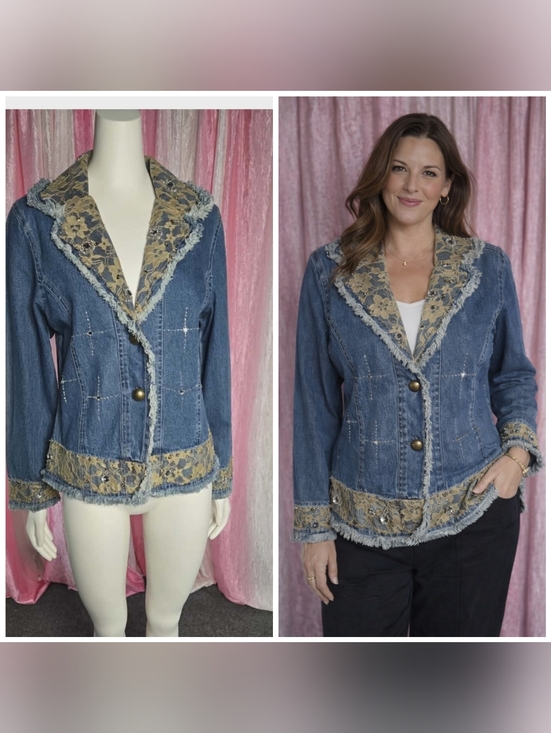 Step In Style Jackets & Blazers - Step In Style Y2K Unique Denim Lace Studded  Rhinestone Jean Jacket Size Large